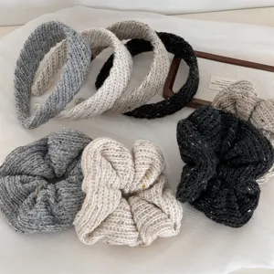 Knitted Woolen Hair Scrunchies And Headbands Set Korean Style Solid Color Casual Hair Accessories For Women
