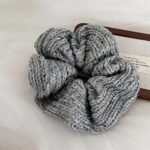 Gray thick knitted hair scrunchie French style elegant cute hair rope accessories