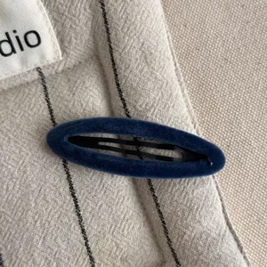 Blue velvet snap hair clip for women, elegant retro side hair pin, minimalist hair accessories.