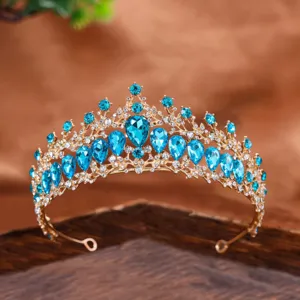 Corona diadema con strass da sposa per matrimonio, elegante accessorio per capelli dorato.