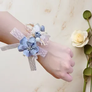Huwelijk Pols Corsage Bruid Kunstparel Armband Bruidsmeisje Hand Bloem Romantische Rustieke Stijl Vrouwen Sieraden
