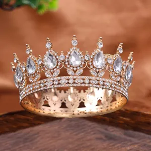 Gorgeous gold alloy rhinestone crown tiara for bridal wedding, birthday and party hair accessories.