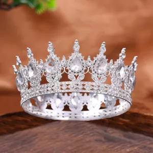 Silver crystal crown tiara bridal wedding hair accessories vintage round rhinestone crown.