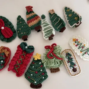 Handcrafted crochet Christmas hair clips cute tree hairpins festive hair accessories for kids
