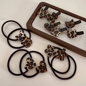 Leopard Print Acetate Hair Claw Clip Rhinestone Heart Flower Hair Accessories Cute Hair Styling Tools For Women Girls