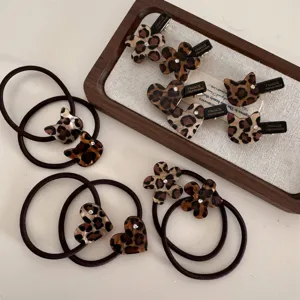 Leopard print acetate hair clips rhinestone cute hair pins and hair ties set chic styling accessories.
