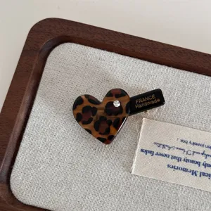 Leopard print heart hair clip with rhinestone cute duckbill clip for women styling hair accessories