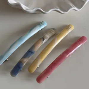 Lot de pinces à cheveux en acétate, barrettes longues élégantes aux couleurs pastel.