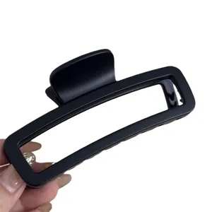 Pince à cheveux rectangulaire noire mate, grande pince requin pour cheveux épais, accessoire chic