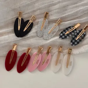 Korean style oval gold label seamless hair clip, multi-color non-slip side bang clip.