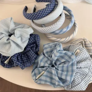 Korean Style Vintage Plaid And Striped Fabric Sponge Wide Headband Hair Accessories For Women