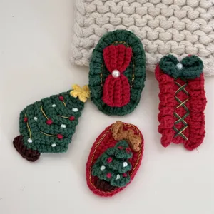 Cute handmade crochet Christmas hair clips for kids and girls, sweet side hairpin.