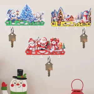 Christmas wooden key holder wall mount decorative hooks for entrance home decor storage.