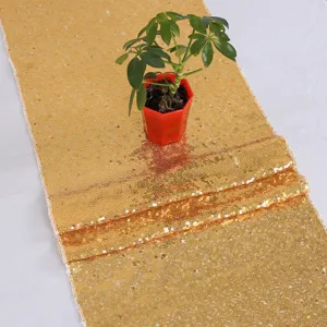 Camino de mesa de lentejuelas doradas tela brillante para fiesta de boda decoración