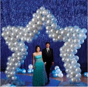 Blue tinsel foil fringe curtain backdrop for party wedding stage wall decor 360x240cm