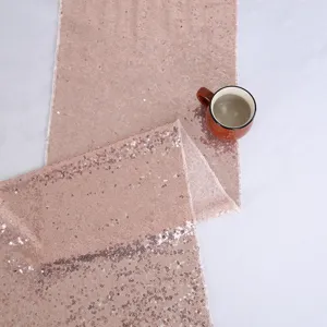 Camino de mesa con lentejuelas oro rosa para decoración de boda fiesta tela brillante hogar