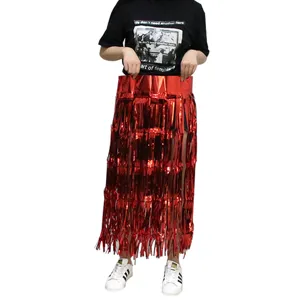 Red foil fringe skirt tinsel skirt for hawaiian party festival dance performance decoration