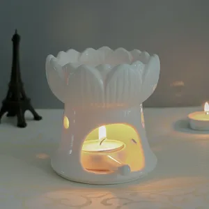 Bianco Ceramica Loto Candela Aromaterapia Bruciatore Olio Essenziale Lampada Decorazione Casa Portacandela Diffusore di Fragranza