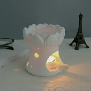 Bruciatore di olio di candela di loto in ceramica bianca per aromaterapia da camera