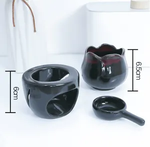 Ceramic essential oil burner aromatherapy set, black household candle incense furnace details.
