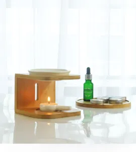 Bambus Duftlampe Aromatherapie Diffusor Set mit Keramikschale für gemütliche Heimdekoration.