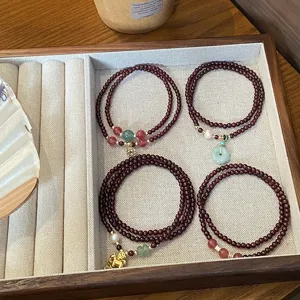 Natürliches Granat Perlenarmband Für Damen Erdbeerquarz Jadeit Achat Doppelwickel Ethno Vintage Armband Sicherheitsschnalle Pferd Anhänger