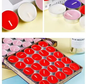 Bougies chauffe-plat parfumées en coques aluminium, cire colorée sans fumée pour décoration.