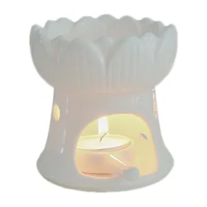 Bruciatore di olio di candela di loto in ceramica bianca lampada aroma per camera da letto.
