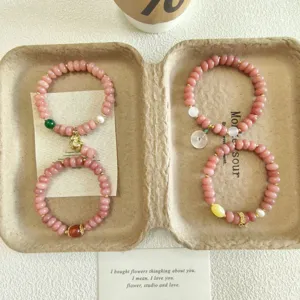Joli ensemble de bracelets de perles en quartz rose style féminin et charmant