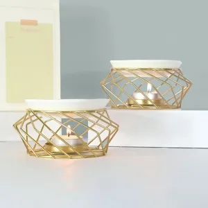 Goldener geometrischer Metall Aroma Lampen Duftlampen Kerzenhalter fuer Zuhause gut