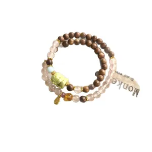 Nouveau bracelet double cercle en bois et quartz de style chinois, bijoux élégants.