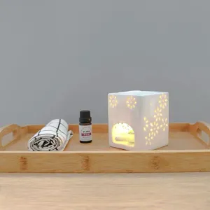Bruleur d’huile ceramique blanc lampe aromatherapie diffuseur de parfum deco plateau