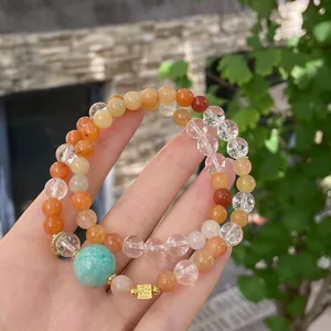 Chinesischer Ethno Stil Weißer Kristall Jinsi Jadestein Amazonit Doppelstrang Perlenarmband Geometrische Quadratische Perlen Armband Für Damen