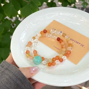 Natürlicher Kristall und Amazonit doppelter Edelsteinarmband im ethnischen Stil Perlen.