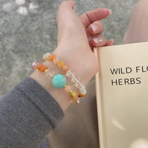 Natürlicher Kristall und Edelstein doppelt gewickeltes Armband im ethnischen Stil, schick.
