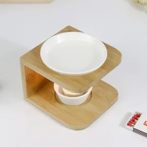Bamboo essential oil burner aromatherapy lamp ceramic candle holder home fragrance decor.