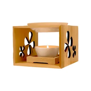 Clover bamboo wood candle essential oil burner aromatherapy lamp candlestick for home decor