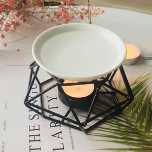 Quemador de aceites esenciales de hierro geométrico, lámpara aromática de cerámica para spa.