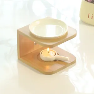 Bambus Keramik Duftlampe mit Teelicht für Aromatherapie und gemütliche Heimdekoration.