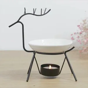 Brûleur d'huile essentielle de cerf en métal noir diffuseur d'arôme en céramique déco maison