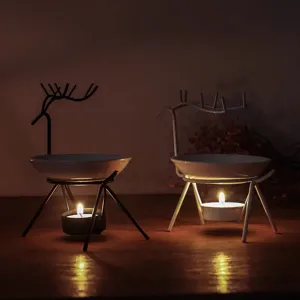 Brûleur d'huile essentielle de cerf en fer céramique diffuseur bougie déco maison détente.