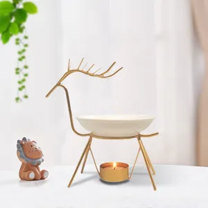 Golden Elk Iron Art Aromatherapy Stove Ceramic Essential Oil Burner Candle Holder Desktop Decorative Ornaments