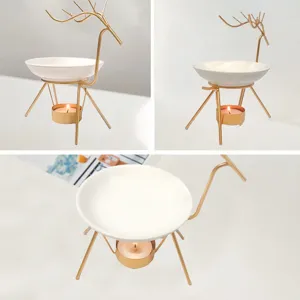 Gold iron deer aromatherapy oil burner with white ceramic bowl for home fragrance spa decor
