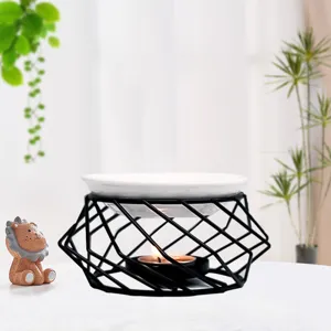 Nordisch Minimalistisch Eisen Kunst Aromatherapie Ölbrenner Geometrische Schwarze Basis Mit Weißer Keramikschale Kerzenhalter Heimdekoration