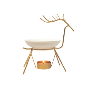 Gold iron deer aromatherapy burner oil lamp candle holder for home decor and spa relaxation