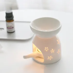 White ceramic essential oil burner candle aroma diffuser for home bedroom relaxing decor and fragrance.