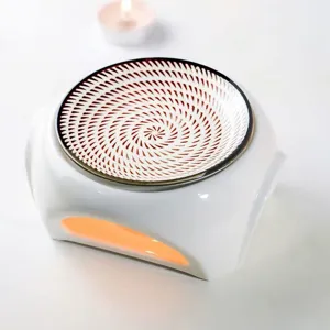 Brûle-parfum en céramique avec coupelle à motif spirale, diffuseur d'arôme élégant pour spa.