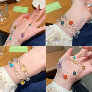 Candy Color Mixed Natural Gemstones Bracelet Sweet Crystal Bead Hand Chain For Women Irregular Stones Fashion Jewelry