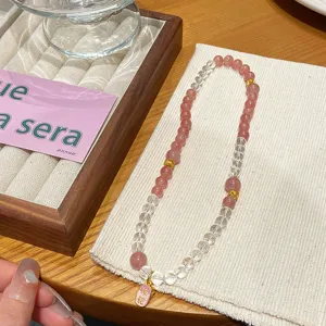 Sweet strawberry quartz double layer crystal bracelet with peach blossom pendant for sweet girls