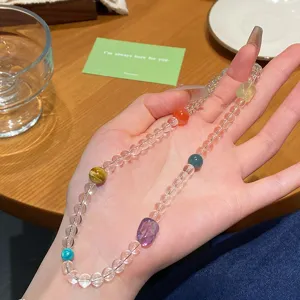 Detailed close-up view of the sweet colorful gemstone beaded crystal bracelet, lovely style.